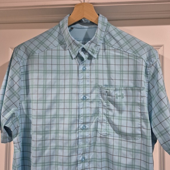 Under Armour Shirt Mens XL Blue Plaid Fishing Drift Tide Performance Button Up - Picture 3 of 9
